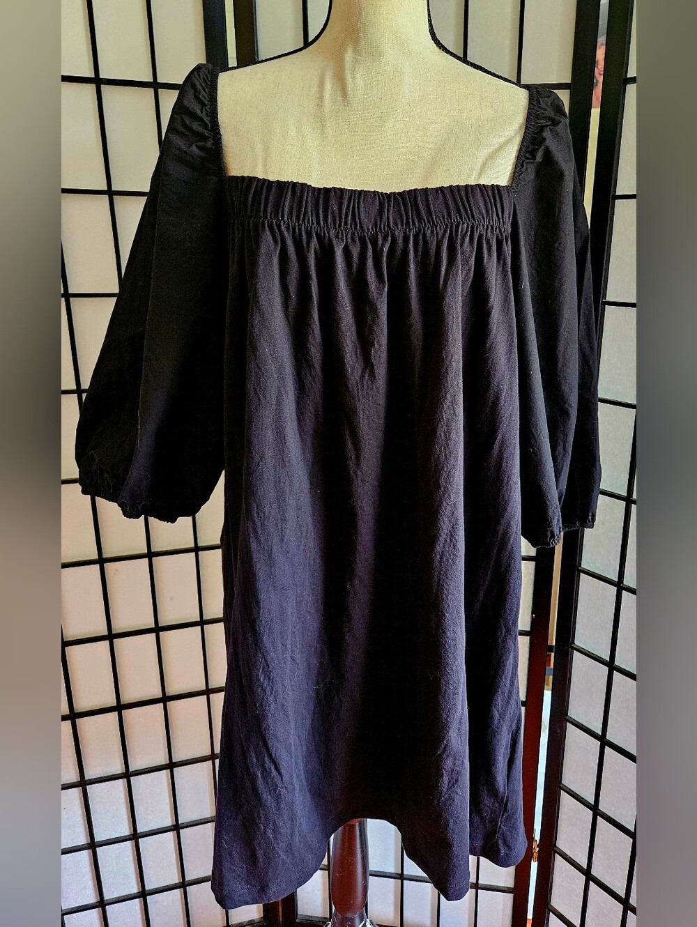 H&M XL Black Short Balloon -Sleeved Short Tunic Dress